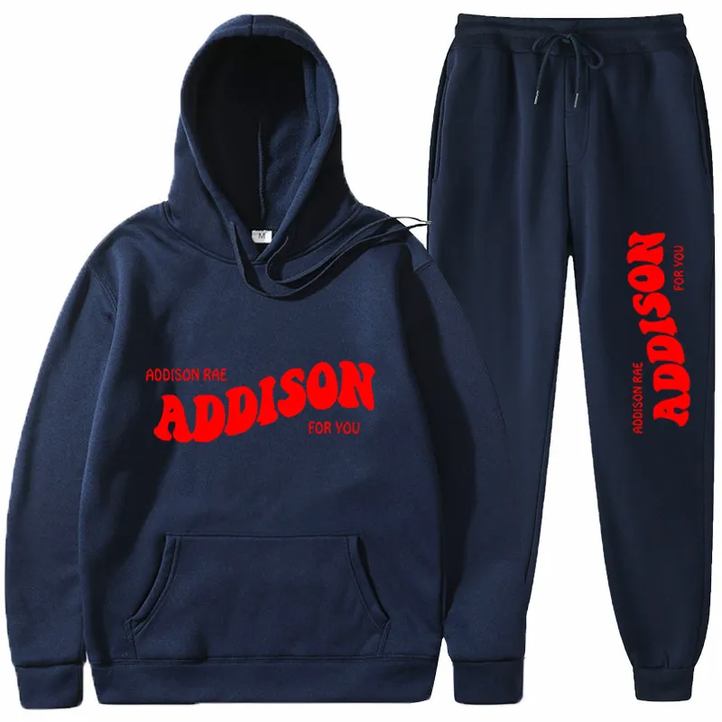 

2020 Addison Rae Hoodies Two Piece Set Tracksuit Long Sleeve Hoodies+Jogger Pant Hip Hop Style Streetwear&Pants Men's Sets