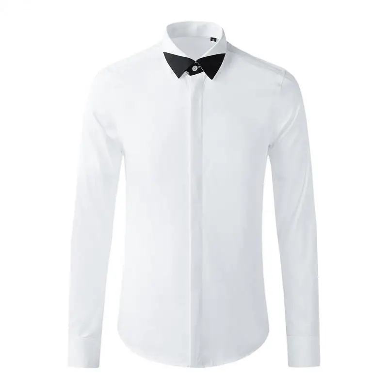

Рубашка мужская приталенная с длинным рукавом, модная сорочка с воротником, Простой повседневный силуэт, вечерняя одежда, цвет белый/черный