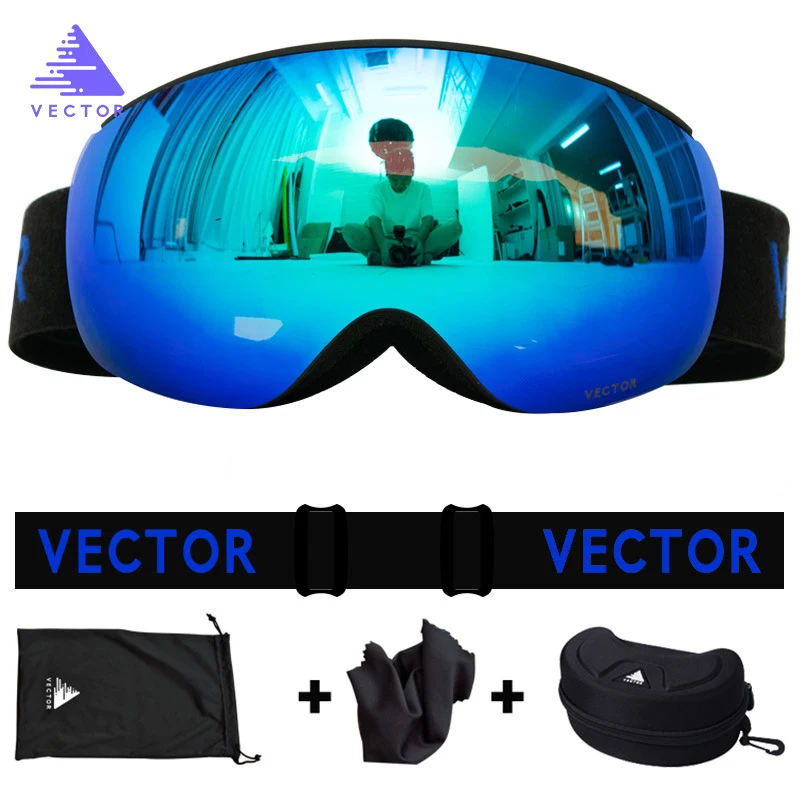 Bule With Case1 Катания на лыжах, сноуборде, бренд двухслойные UV400 Анти-туман большой Лыжная маска очки для лыжного спорта мужские и женские зимние очки для катания на сноуборде - Цвет: Bule With Case1