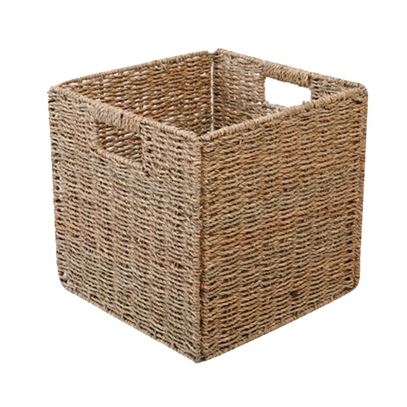 

Woven Seagrass Farmhouse Kitchen Storage Organizer Basket Bin with Handles for Cabinets,Pantry,Bathroom,Laundry Room