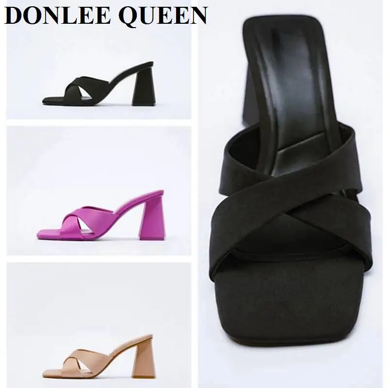 

Fashion Brand High Heel Slippers Women Slip On Slide Narrow Band Sandals Shoes Casual Female Slipper Big Size 42 Sandalias Mujer