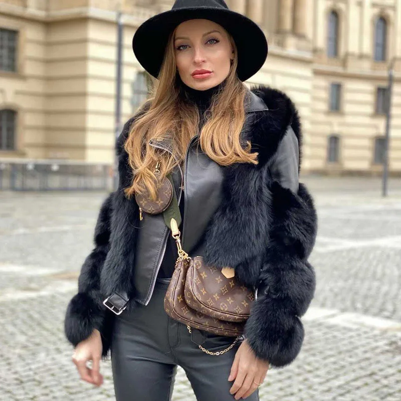 Elegant Faux Fox Fur Coat 2022 New European American Spring Autumn Street Fashion Fluffy Womens Clothing Artificial Breast Edgy
