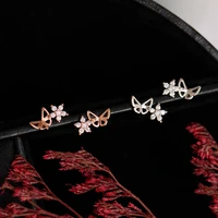 sweet silver color butterfly flower stud earrings shining cute star earring for women girl wedding fashion jewelry gift