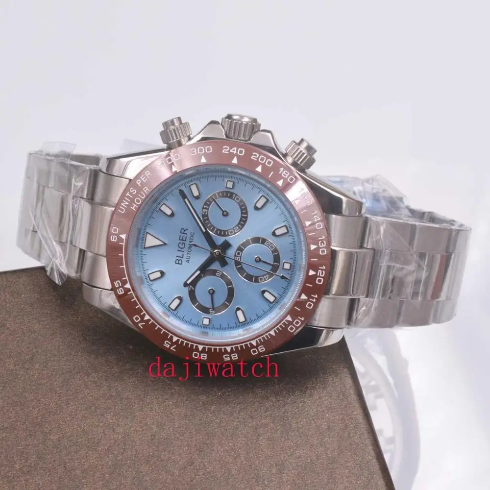 Роскошные мужские автоматические часы с синим циферблатом и сапфировым стеклом