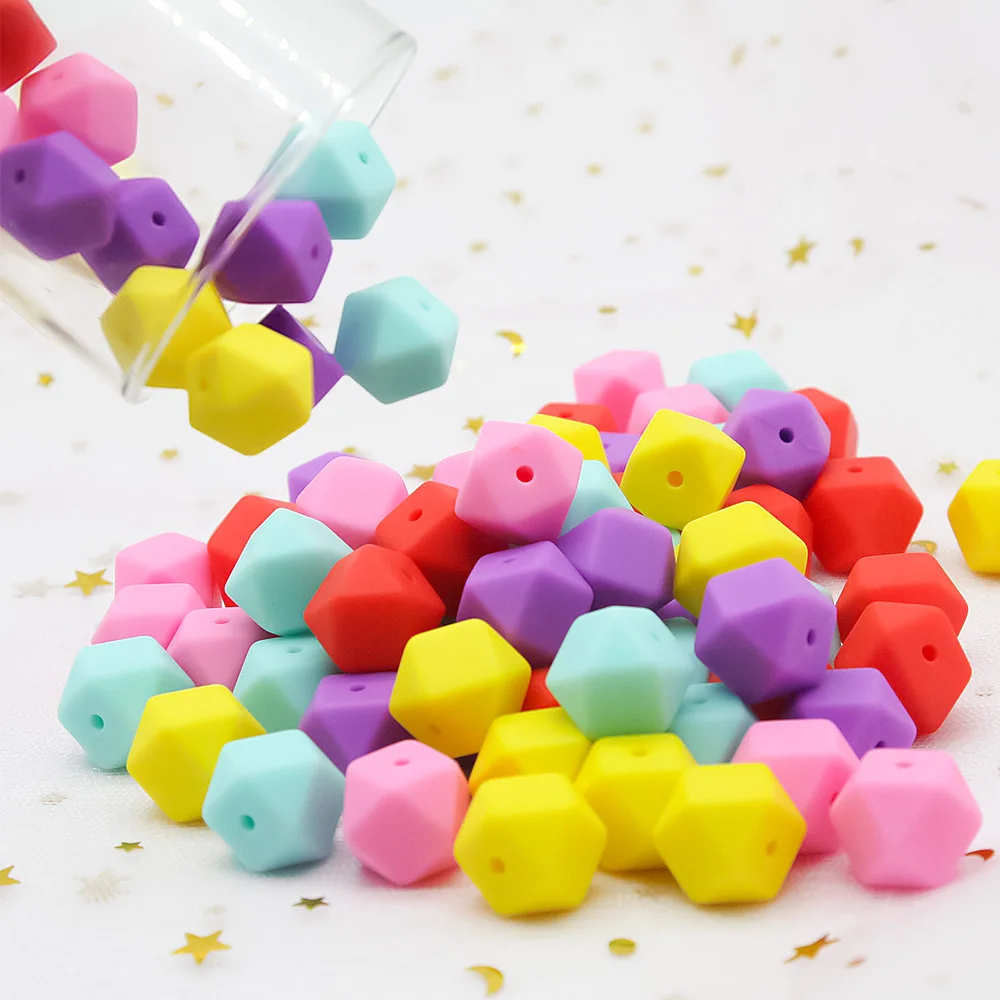 Cute-idea 17mm 300pcs Silicone Beads Hexagon Baby Toy Chew Teether Handmade sensory Baby products BPA Free Eco-friendly Pacifier