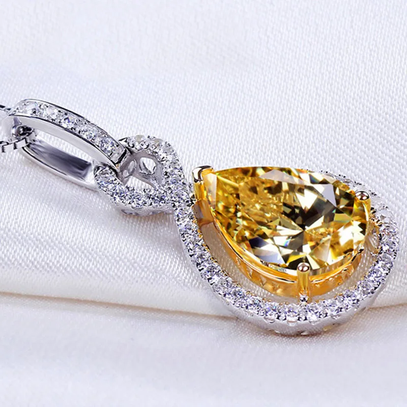 Роскошные женские желтые подвески в форме капель воды ожерелье s 925 пробы Серебряное длинное ожерелье элегантная любовь свадебное ожерелье s для женщин