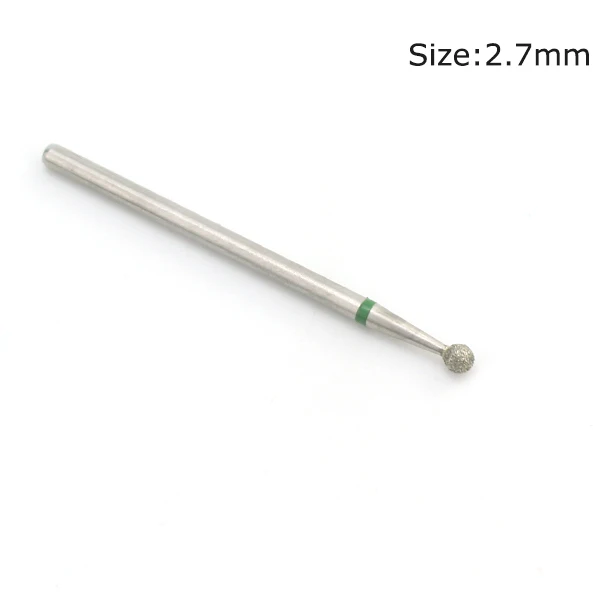 Green 2.7mm 1 шт. Алмазный шариковый роторный фреза для маникюра, ногтей, сверло для кутикулы, электрические пилочки для ногтей, инструменты для удаления геля - Цвет: Green 2.7mm