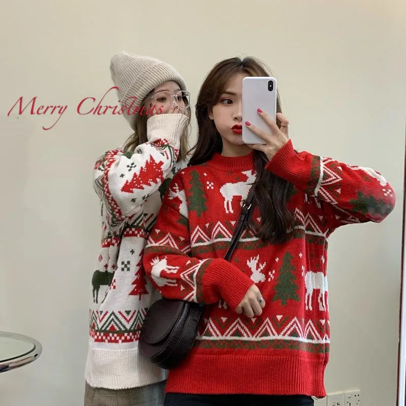 

Autumn and Winter Women's Sweater Christmas Fashion Sweater Long Sleeve Knitted Ladies Loose Clothes OVersized Woman Sweater