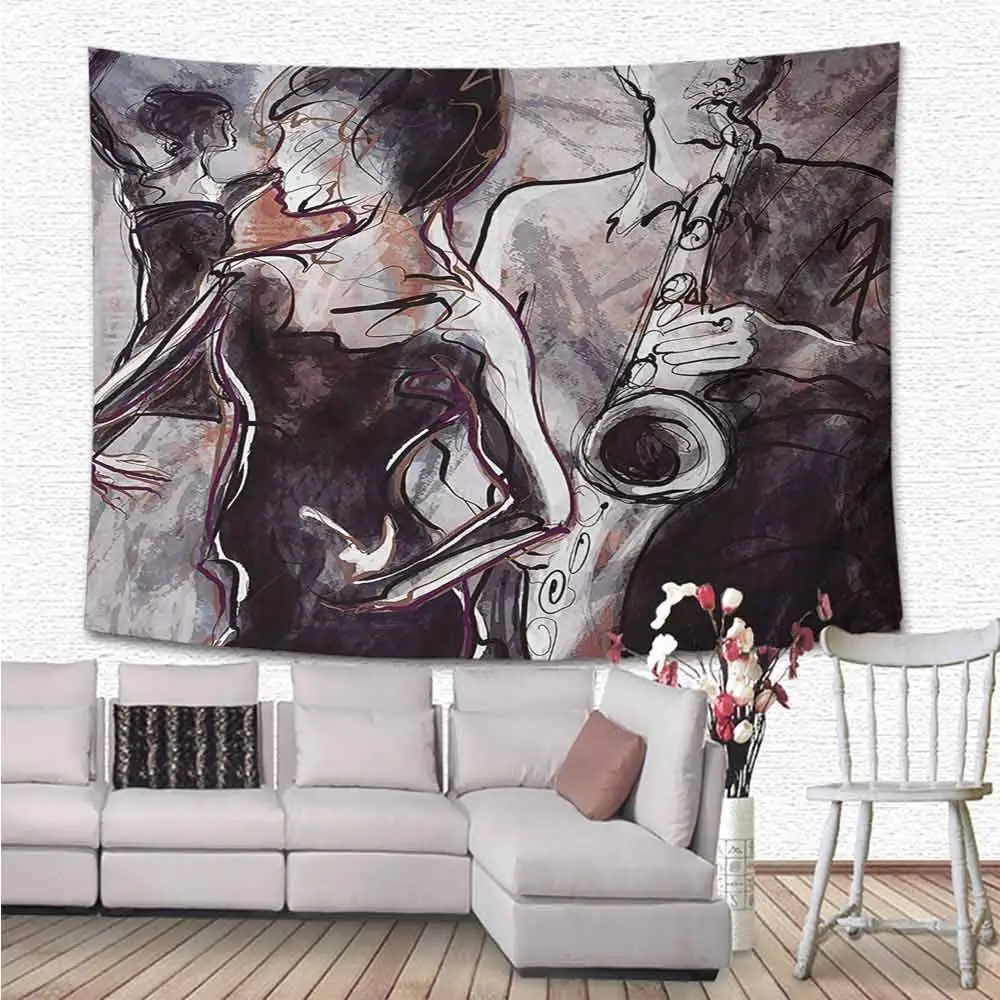 Иллюстрация джазового человека играющего в саксофон с танцорами классический