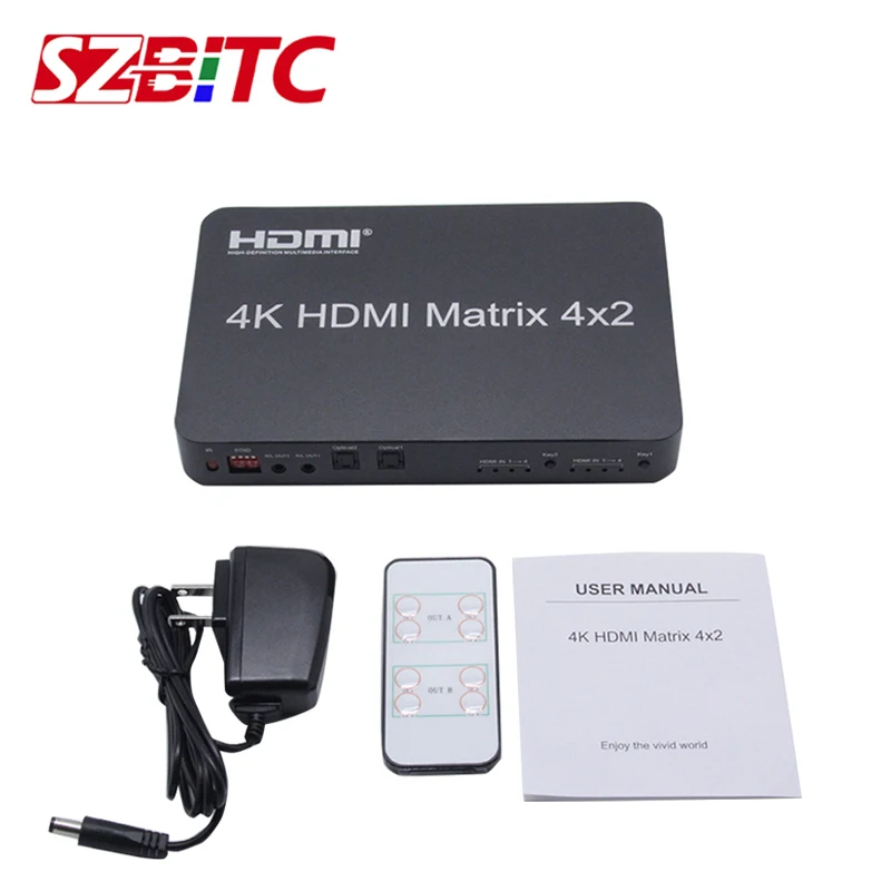 SZBITC HDMI матрица 4x2 4K @ 60 Гц видео переключатель сплиттер 4 в 2 выхода EDID с ИК пультом
