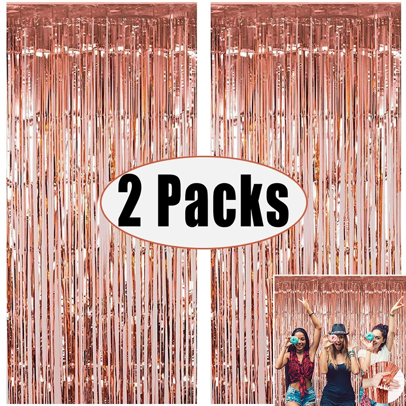 

2PCs Metallic Foil Curtain Tinsel Backdrop Photo Booth Backdrop Bachelorette Party Background for Wedding Birthday Baby Shower