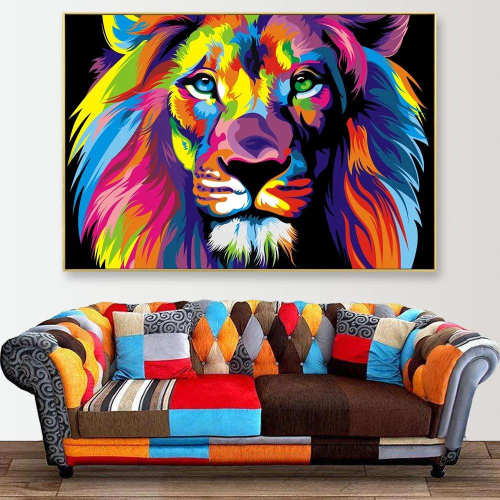 Абстрактные акварельные Лев рисунок на холсте постеры и принты Красочные
