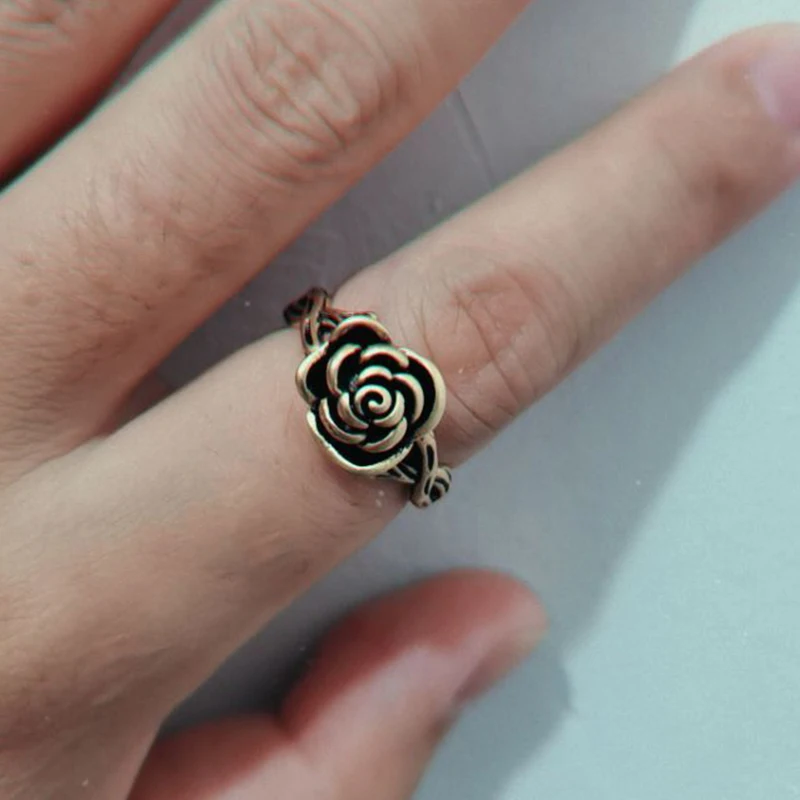 

New Arrival Korean Delicate Gold Color Vintage Rose Flower Open Women Rings for Lady Girls Fashion Jewelry Gifts Anillo Bague