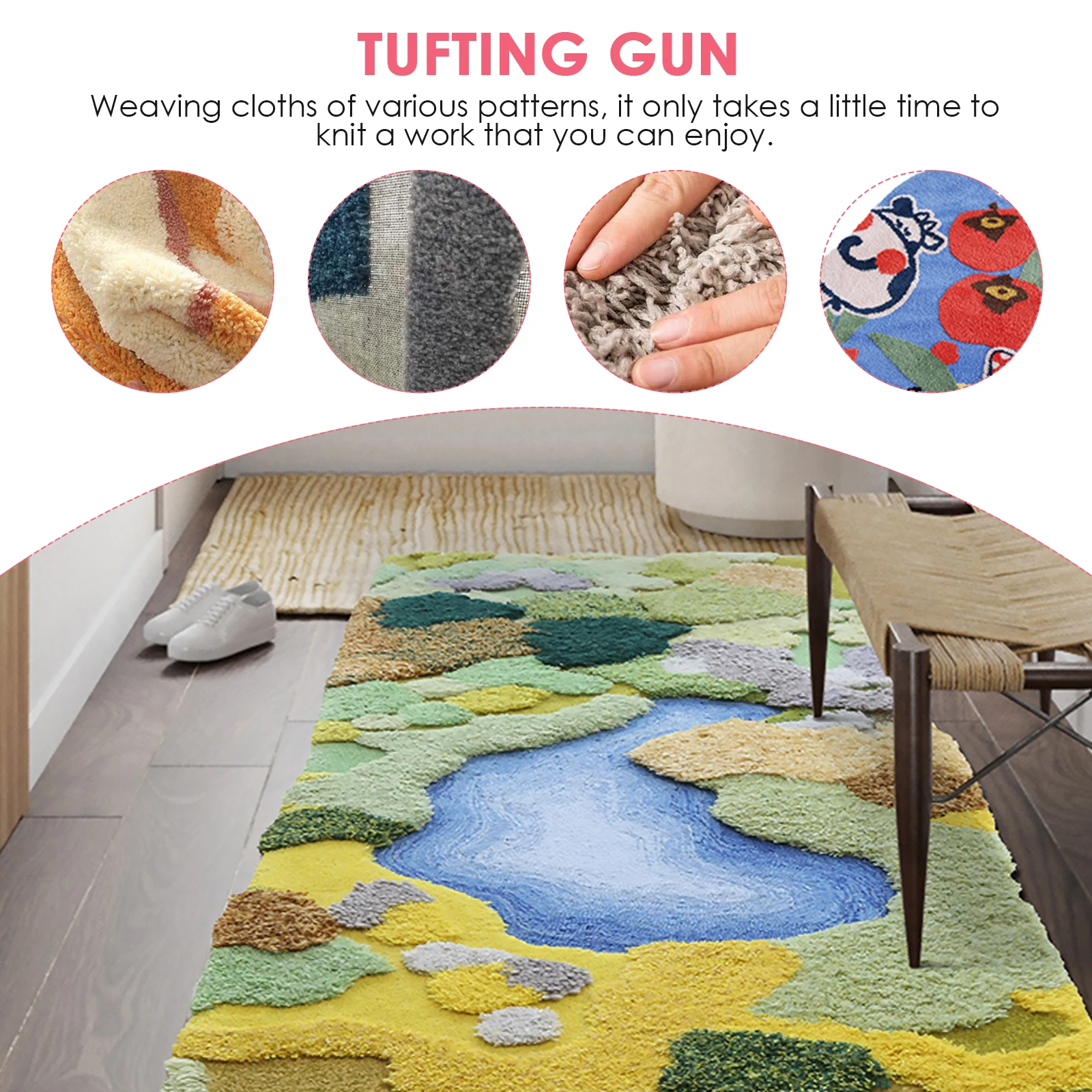 5-40 Stitches Pink Electric Carpet Rug Gun Carpet Weaving Knitting Machine 2 In 1 Tufting Gun Can Do Cut Pile And Loop Pile 220V enlarge