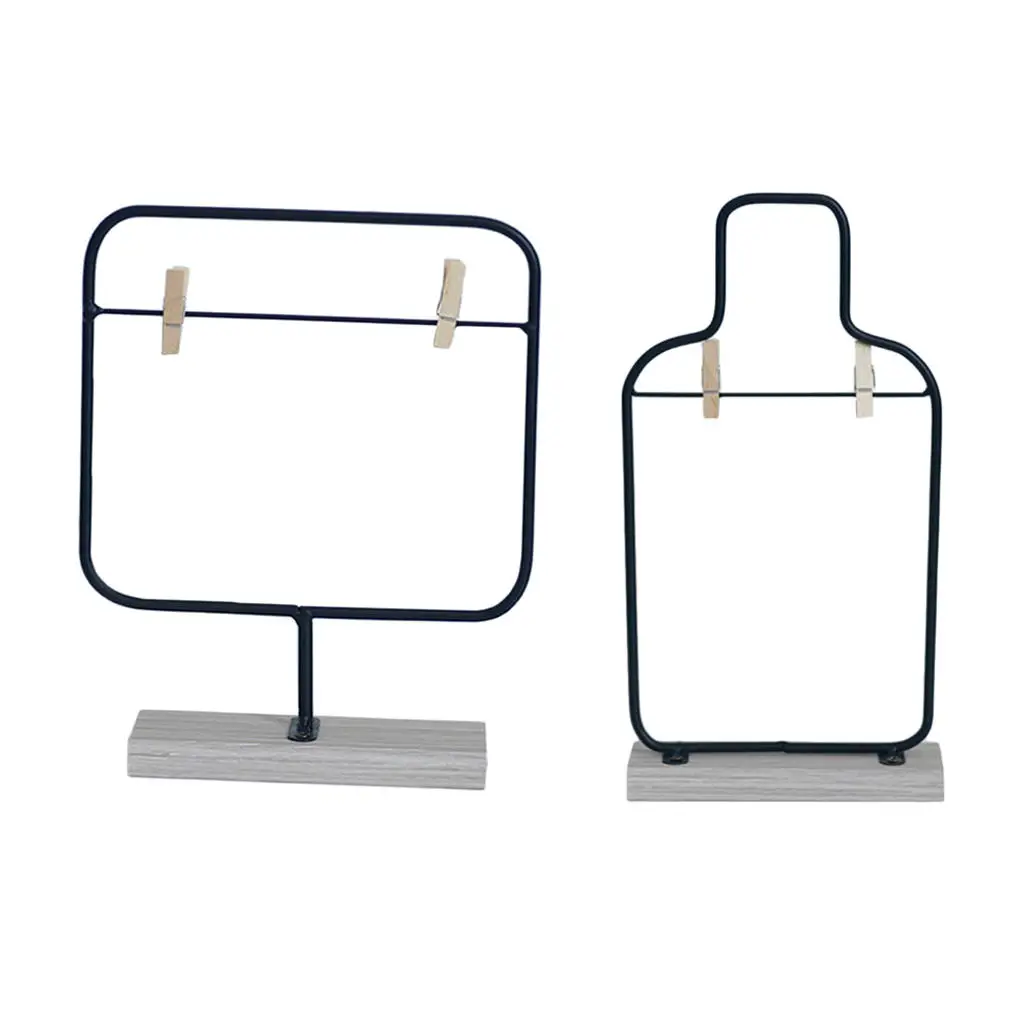 

2x Nordic Style Metal Wire Geometric Photo Frame Wooden Stand