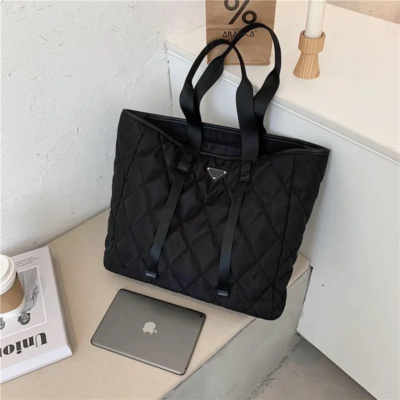 New Fashion Trend Women's Tote Bag Rhombus Check Shoulder Bags Large Capacity Female Handbag High Quality Nylon Shopping Bag