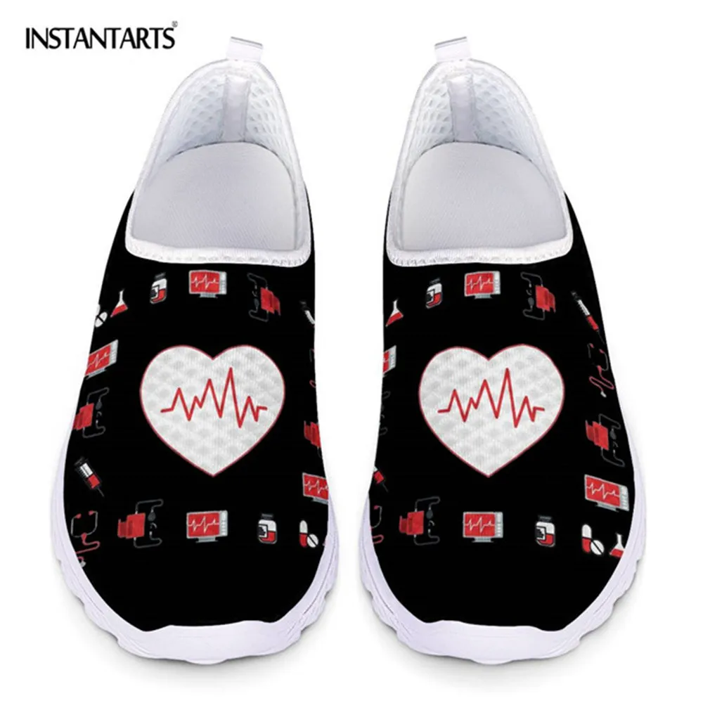 

Женские кроссовки INSTANTARTS с сердечным ритмом, сетчатые туфли на плоской подошве, Повседневная прогулочная обувь, цвет черный