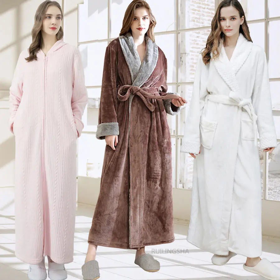 Pajamas Women's Autumn Winter Long Men's Warm Bathrobe Couple Zipper Pajamas Nightgown Sleepwear Nightwear Women Pijamas Women