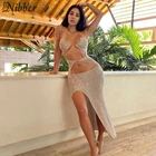 Женское длинное платье Nibber, однотонное облегающее платье с воротником-хомутом, без рукавов, с вырезом на талии, Элегантное летнее платье в стиле богини