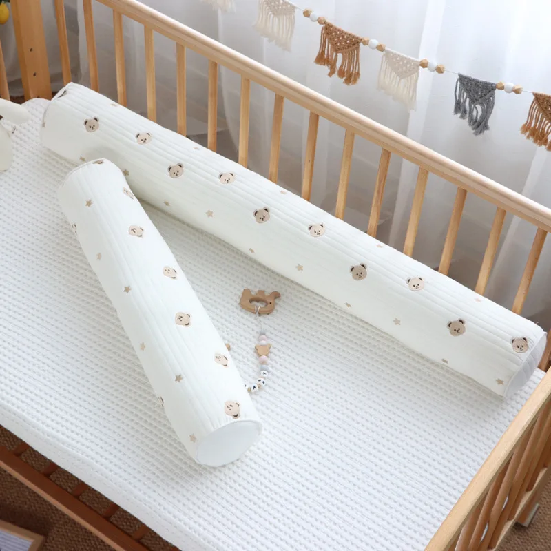 

Korean Cotton Quilted Baby Crib Bed Bumper Cherry Lemon Bear Embroidered Cylindrical Kids Baby Pillows Cot Protector 60*12CM