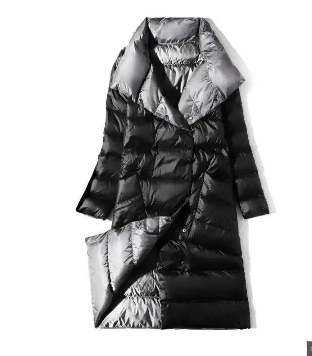 Silver plus black Двусторонняя одежда женский зимний пуховик тонкий длинный пуховик 90% белый пуховик теплая Женская парка верхняя одежда - Color: Silver plus black
