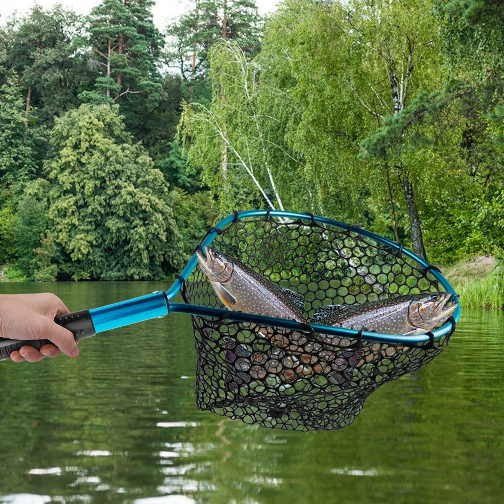 

Сетка-ловушка для рыбалки, прочная рыболовная сеть из алюминиевого сплава, нескользящая, с мягкой ручкой, для ловли нахлыстом