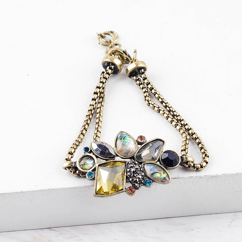 Богемский винтажный регулируемый браслет золотого цвета с кристаллами для