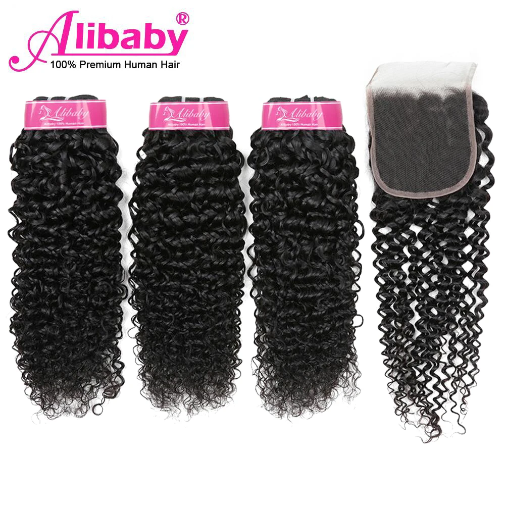 Alibaby Jerry Curl человеческие волосы, перуанские волосы, пряди с закрытием, не Реми волосы для наращивания, человеческие волосы, пряди с закрытием