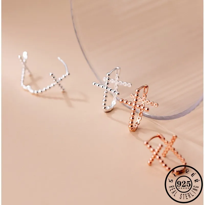 

925 Sterling Silver Cross Shape Earings Trendy Rose Gold Color Plated Small Ear Rings Hoop Piercing Earrings Jewelry for Women