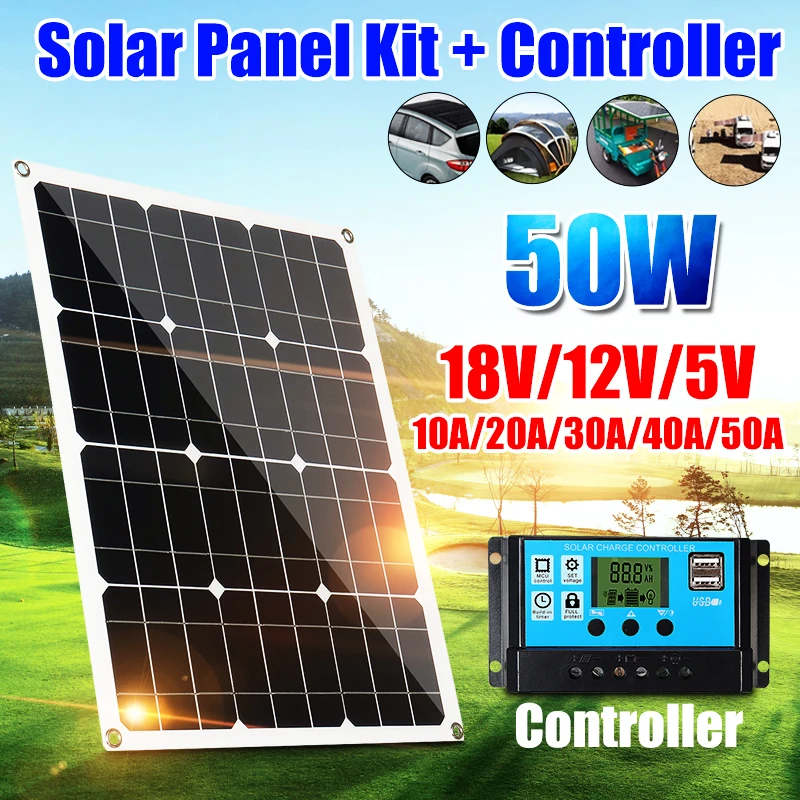Поликристаллические солнечные панели 50 Вт 12 В двойной USB выход контроллер для