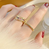 korean style colorful rhinestone zircon ring for women luxury opening adjustable ring party engagement jewelry