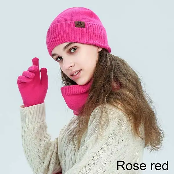 Evrfelan New Warm Winter Hat Scarf Gloves Set Women Men Thick Touch Screen Gloves Thick Soft Beanies Hat Ring Scarf Unisex - Цвет: G