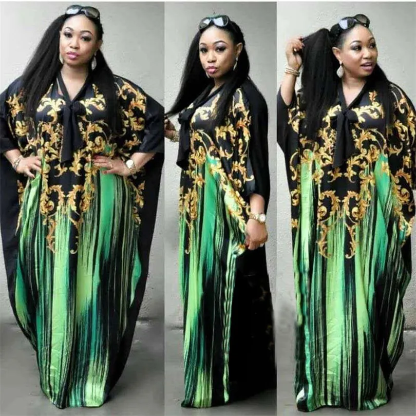 Африканская мода рукав летучая мышь сексуальное шифоновое длинное платье