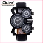 OULM 1167 Мужские Винтажные кварцевые часы в стиле стимпанк с кожаным ремешком, 3 часовых пояса, япония MOVT, повседневные