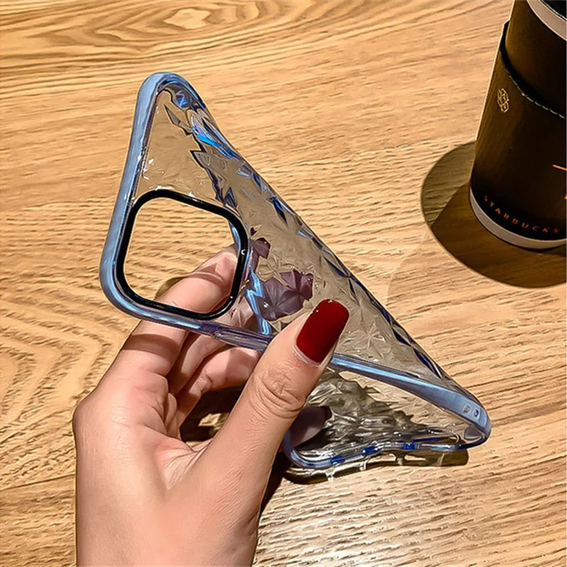 

Diamond Texture Transparent Soft Phone Case For iPhone 12 11 Pro Max Mini XR XS X 7 8 Plus SE 2 Silicone Shockproof Clear Cover