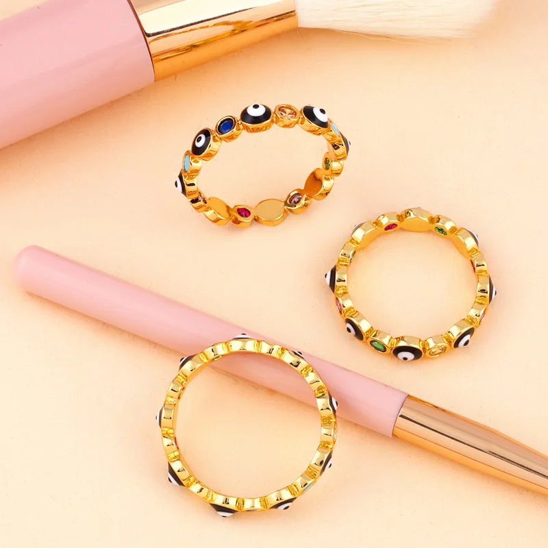 Женское кольцо с эмалью OCESRIO яркое Золотое радужной турецкой Дурной глаз