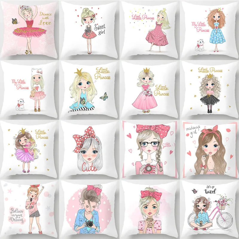 

1Pcs Girl Little Princess Polyester Cushion Cover 45*45cm Decorative Pillows Home Sofa Bed Decoration Pillowcover 40851