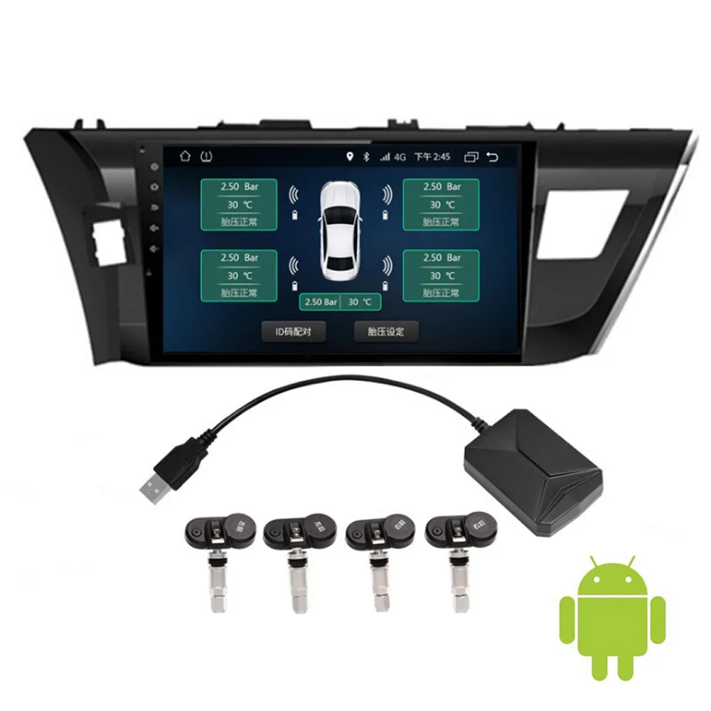 

USB Android TPMS автомобильный датчик давления в шинах с 4 внешними датчиками, система мониторинга сигнализации, 5 В, беспроводная