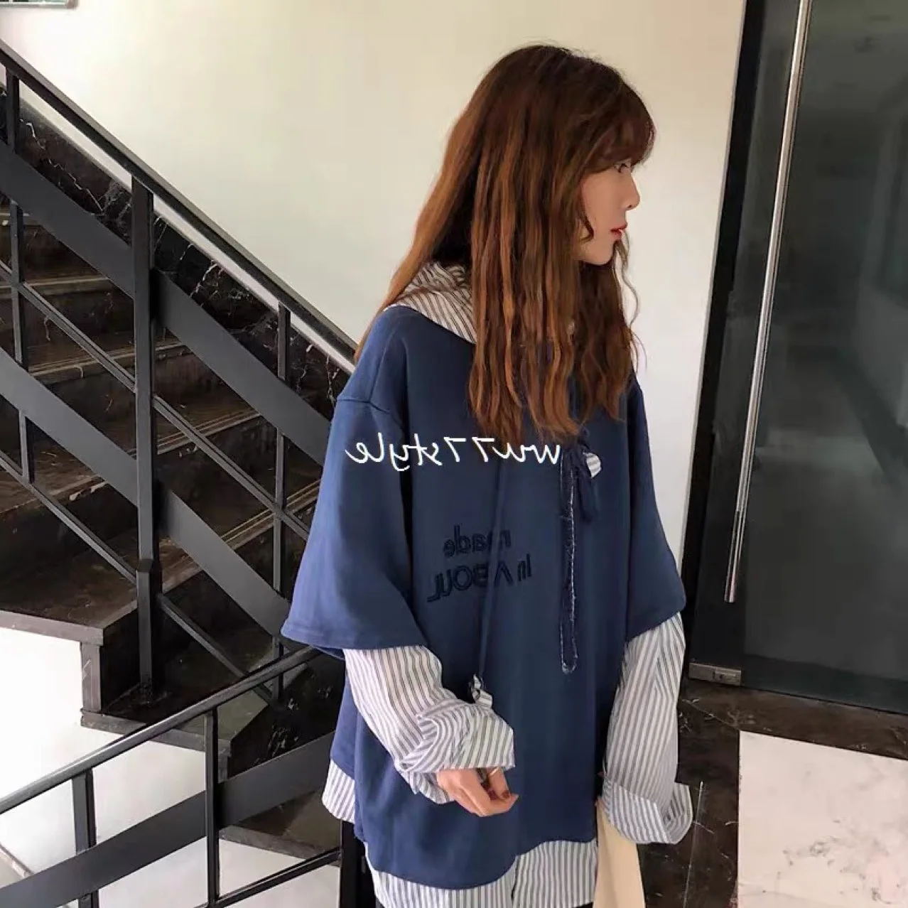 

Early autumn 2020 long sleeve hooded boy sweater women's thin cool handsome oversized embroidered alphabet two pieces