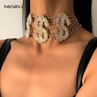 ingesight z 4 row luxury shiny rhinestone dollar us sign choker necklace women bling crystal clavicle necklace collier jewelry