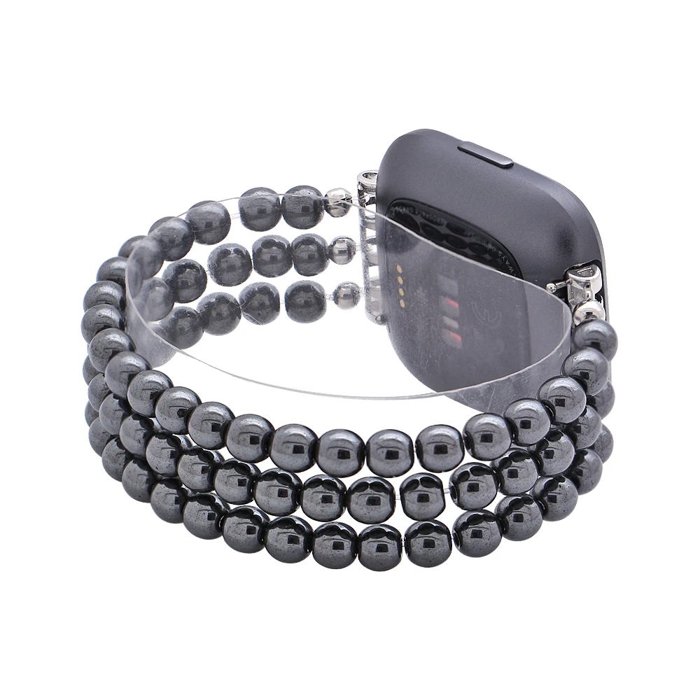 

Men Hematite Watch Strap For Fitbit Versa/Versa 2/Versa Lite Black Beads Smart Watch Handmade Women Elastic Watchband Wristband