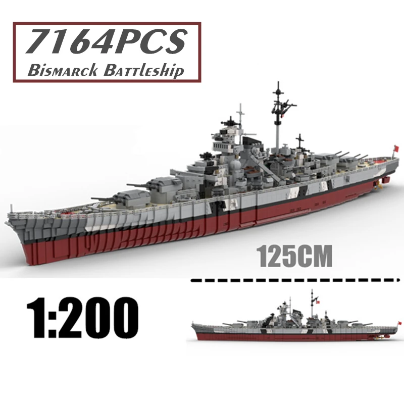 

New 7164PCS WW2 German Bismarck Battleship Cruiser Model World War2 Warship Military Toys Weapon Toy Building Block Bricks Gift