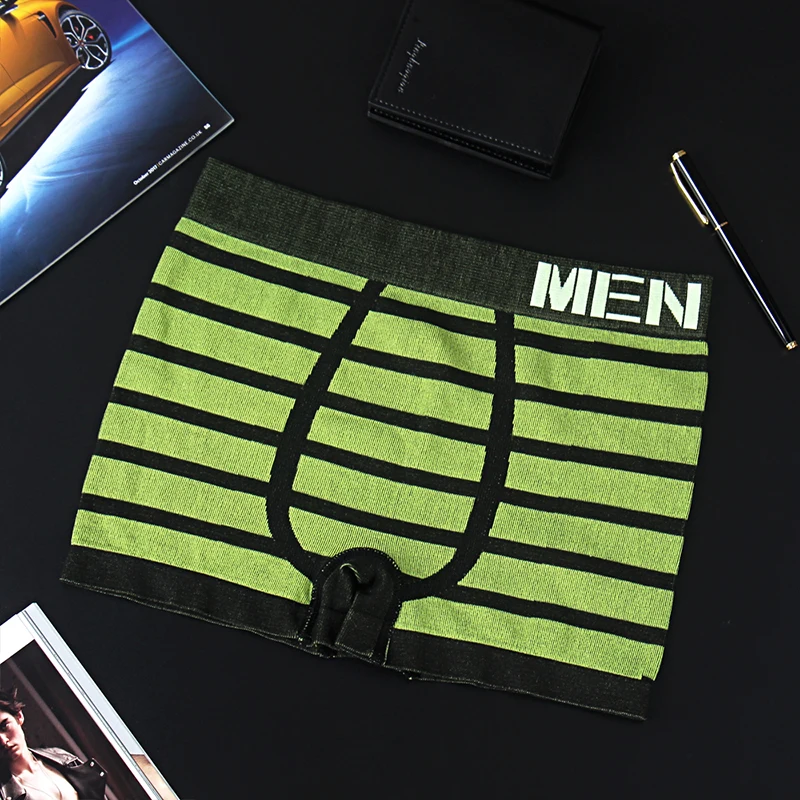 Мужские Бесшовные хлопковые трусы боксеры в полоску удобные шорты spandsx