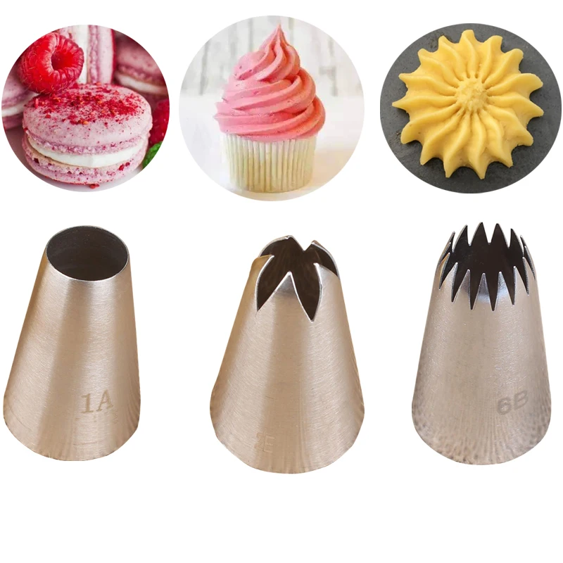 

3Pcs Icing Piping Nozzles Stainless Steel Pastry Nozzles Tips Set Cake Cupcake Decorating Tips Russian Pastry Tips 1A# 2E# 6B#