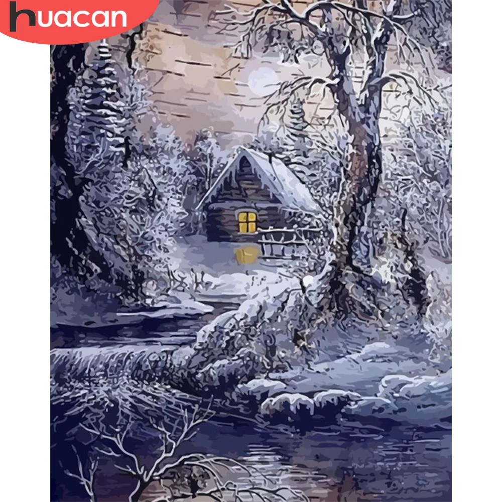 

HUACAN DIY Pictures By Number Winter House Kits Home Decor Painting By Numbers Landscape Drawing On Canvas HandPainted Art Gift