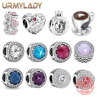 urmylady 925 sterling silver crystal heart round gem charm beads bracelet pendant for women wedding party jewelry