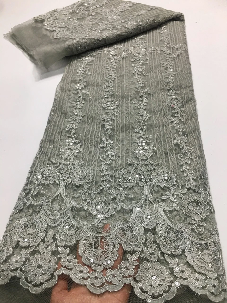 Серый гипюр кружевной шнур кружевная вышивка Африканский кружево с блестками