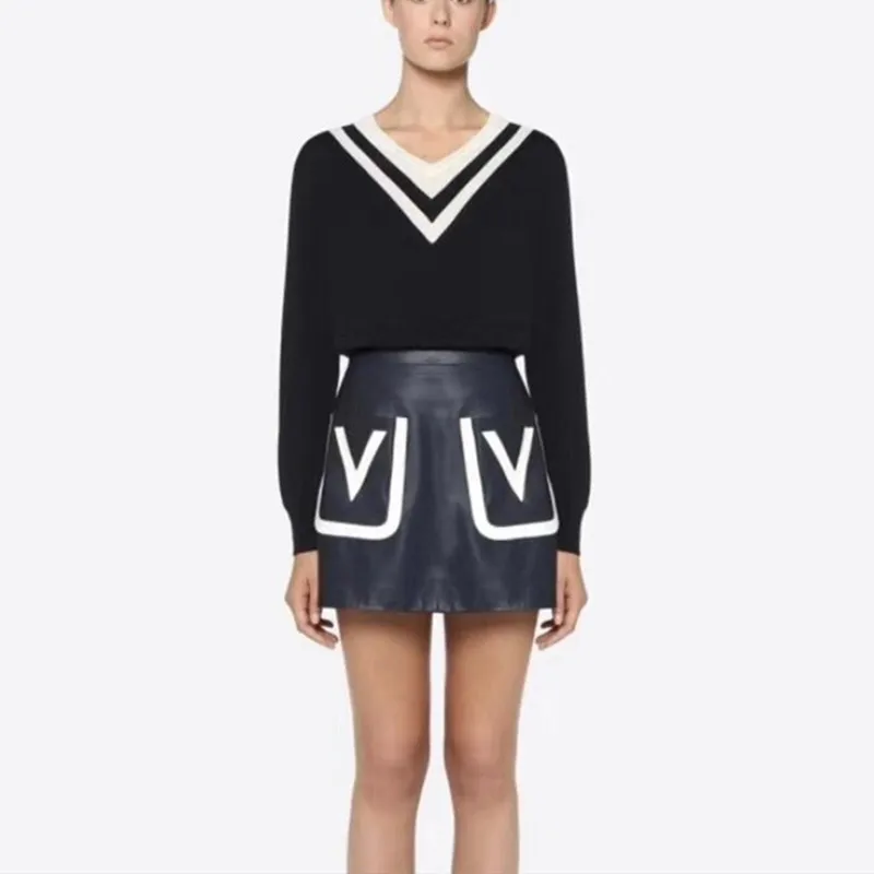 

Women Natural 100% 2020 Fashion Knee-Length Real Sheepskin Leather Short Skirt