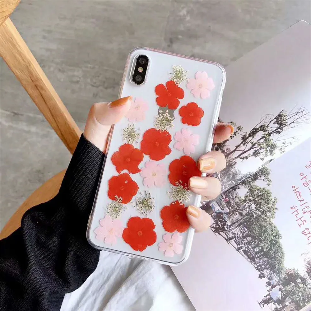 Мягкий чехол для телефона из ТПУ с натуральными цветами и сушеными iPhone XS Max XR 7 8 6 6S