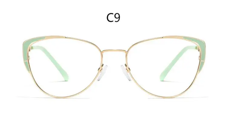 C9 green clear Золотая оправа, очки, прозрачные линзы, кошачий глаз, очки, оправа для очков, женские стильные очки, поддельные брендовые дизайнерские очки, литературные - Цвет оправы: C9 green clear